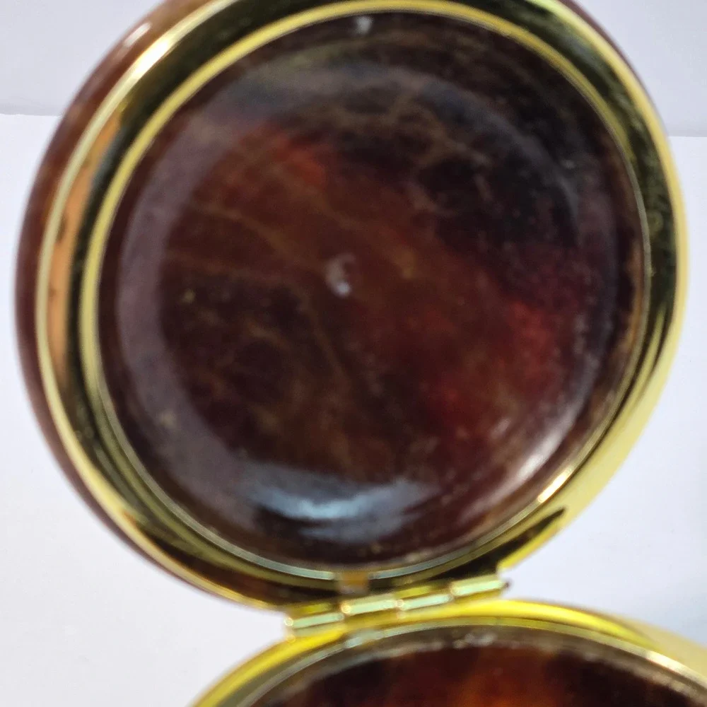 Genuine Alabaster Trinket Box Hand Carved Italy Brown Marbled Stone Jewelry Box
